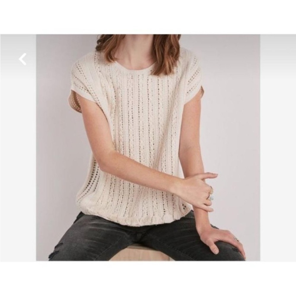 Lucky Brand Boho Woven Knit Sleeveless Sweater Vest Cream Drop Shoulder XS S